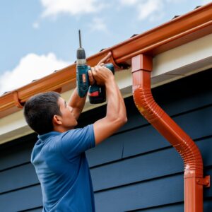 gutter installation contractor installing aluminum gutters